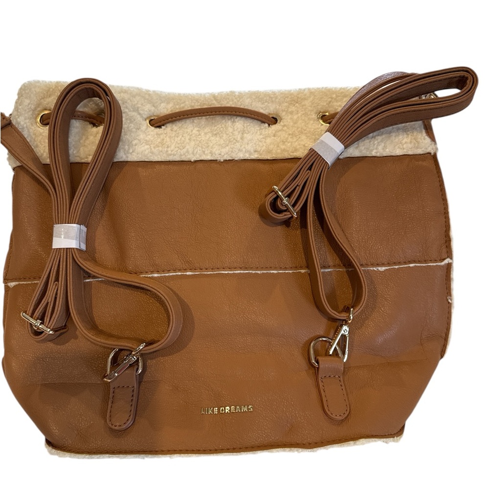 Like Dreams Backpack Womens One Size Tan Faux Fur/Leather NWT - Picture 6 of 15